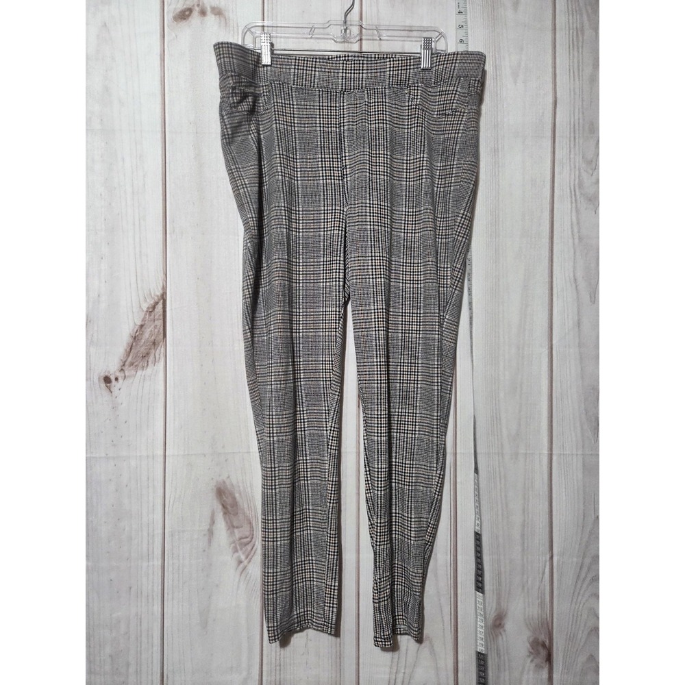 Seven7 Pants Womens XXL Black White Brown Glen Plaid Stretch Pull On Ankle Slim